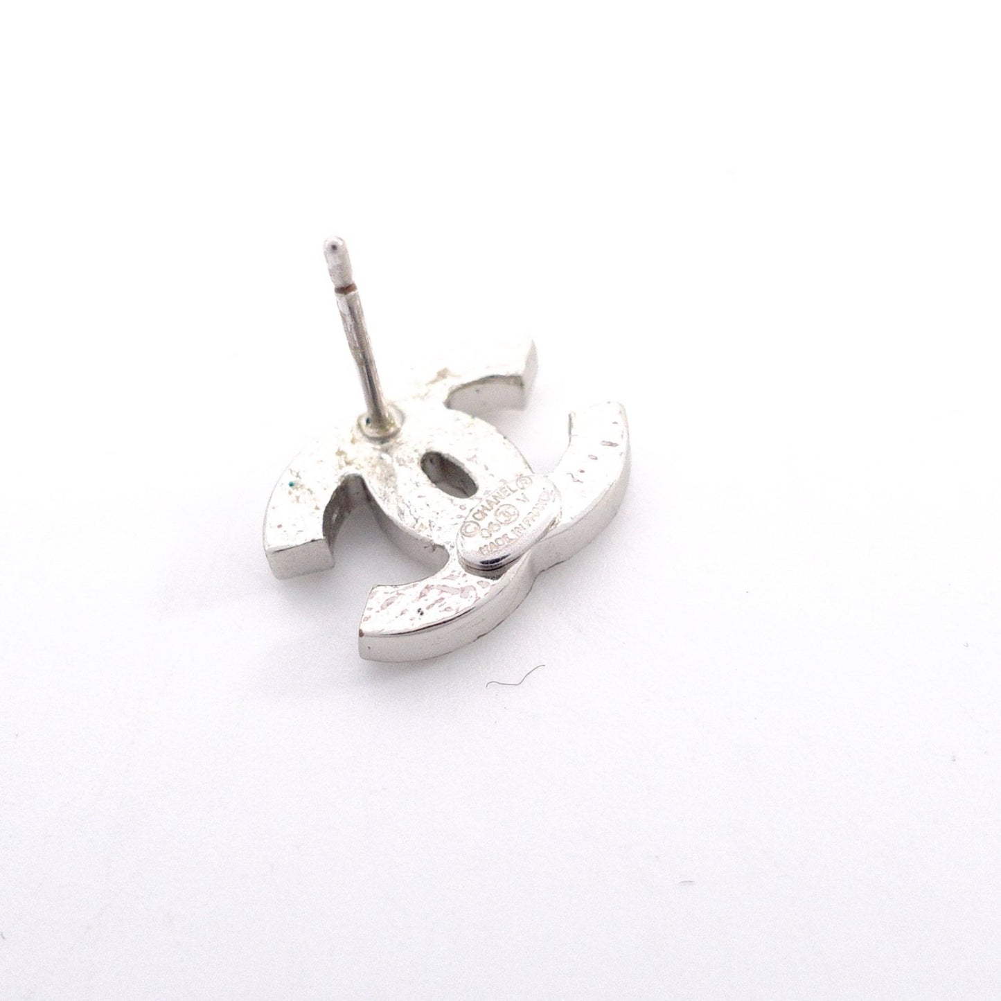 CHANEL Earrings, Metal, Rhinestones, Silver, CC Logo, Comes with Box
