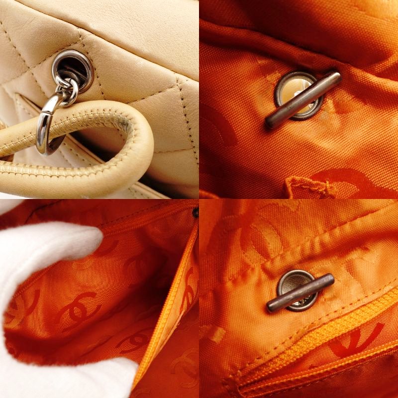 CHANEL Cambon Line Bowling Bag Beige Leather CC Logo Handbag Silver Hardware R8020047