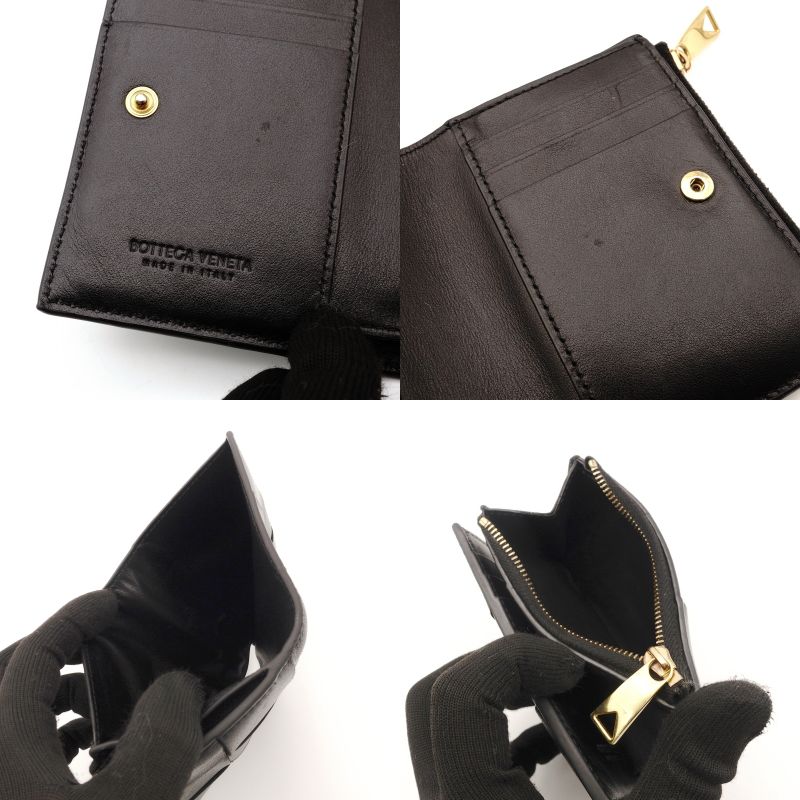 BOTTEGA VENETA Wallet Intrecciato Black Leather Bifold Black 7-7-893