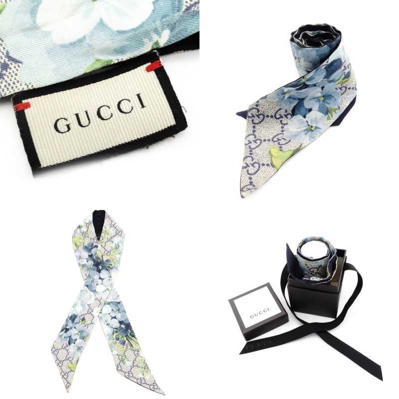 GUCCI Twilly Scarf 100% Silk GG Logo with Box Stole 7-8-220