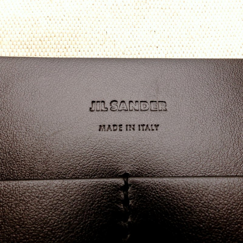 JIL SANDER Tote Bag Canvas Leather Beige × Black Large Size Logo 7-8-495