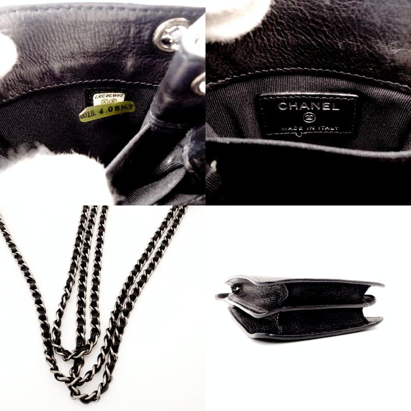 CHANEL Coco Mark Phone Holder Chain Shoulder Bag Black Leather Black CC Logo Silver Hardware 7-8-761