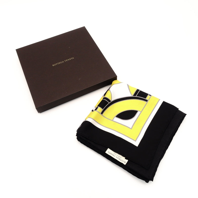 Bottega Veneta Scarf 100% Silk Black × Yellow × White Stole 7-9-311
