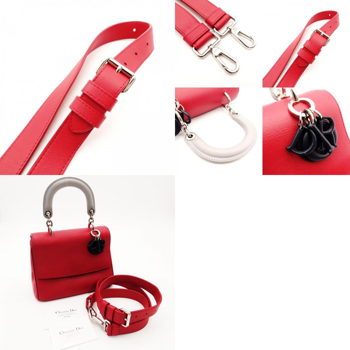 Christian Dior Be Dior Handbag Red × Navy 2-Way Leather Silver Hardware 7-10-667