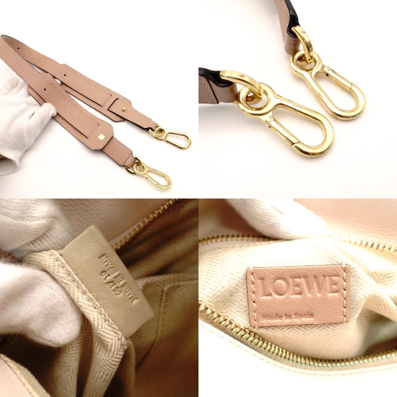 LOEWE Puzzle Bag Medium Handbag Leather Suede Pink Beige 2-Way Shoulder Bag Silver Hardware 7-11-188