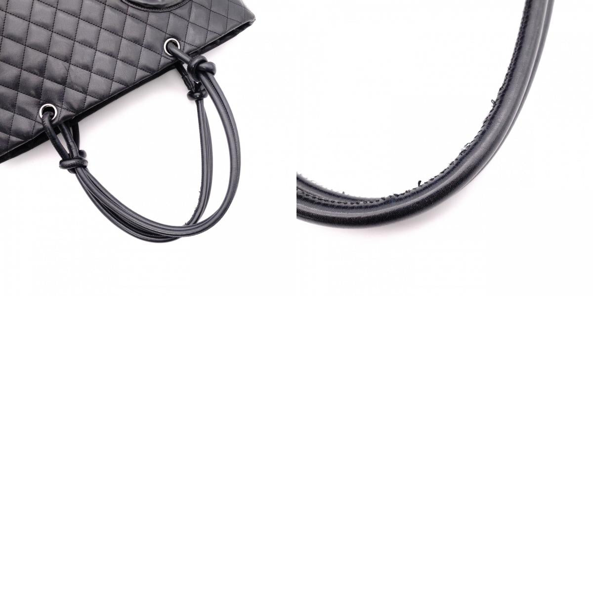 CHANEL Cambon Line Handbag, Leather, Black, CC Logo Tote Bag