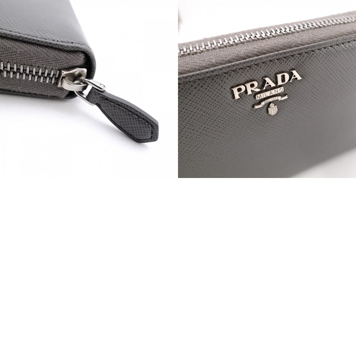 PRADA Saffiano Leather Long Wallet, Gray with Silver Hardware