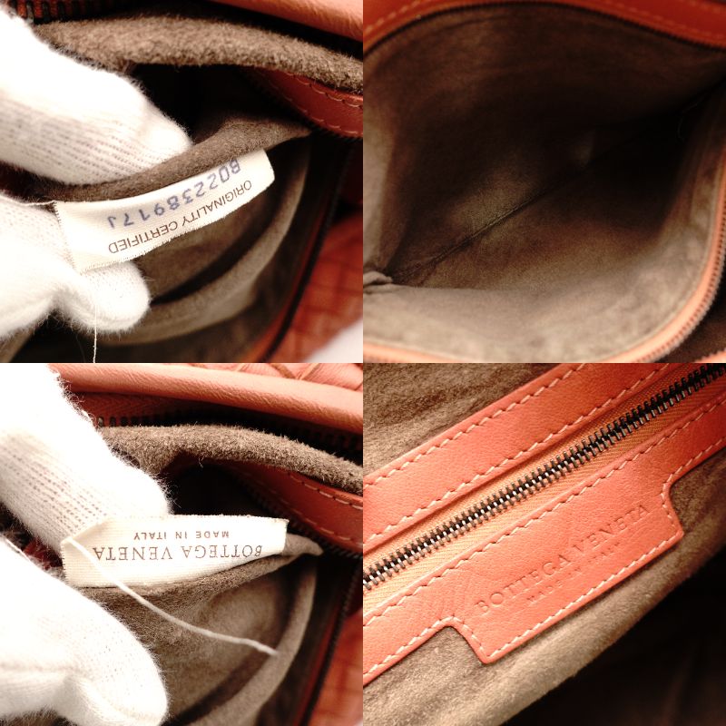 Bottega Veneta Intrecciato One Shoulder Bag Orange Leather Hobo 7-10-596