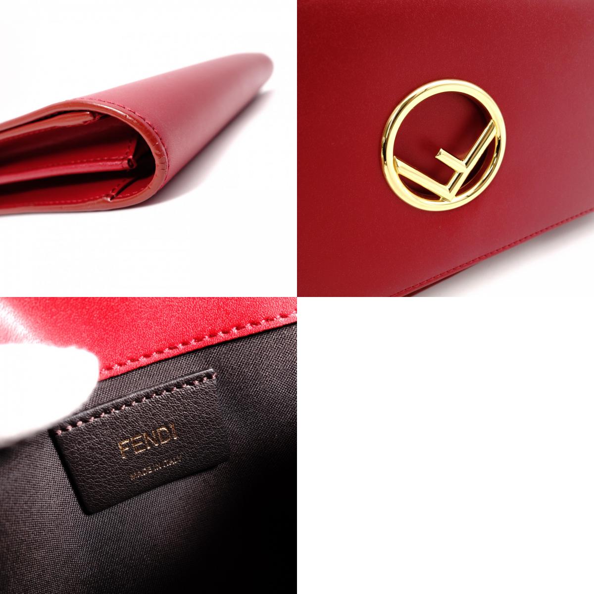 FENDI Effiz Wallet Chain, Leather, Red, Shoulder