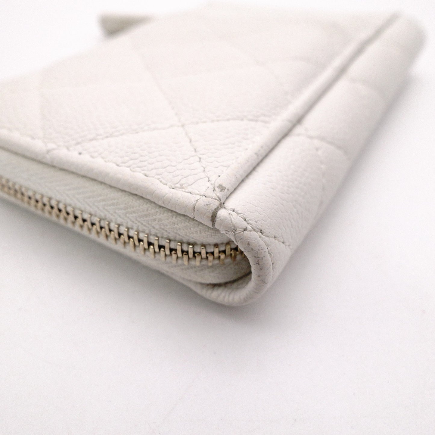 CHANEL Timeless Classic Coin and Card Case, Caviar Leather, White, Women's