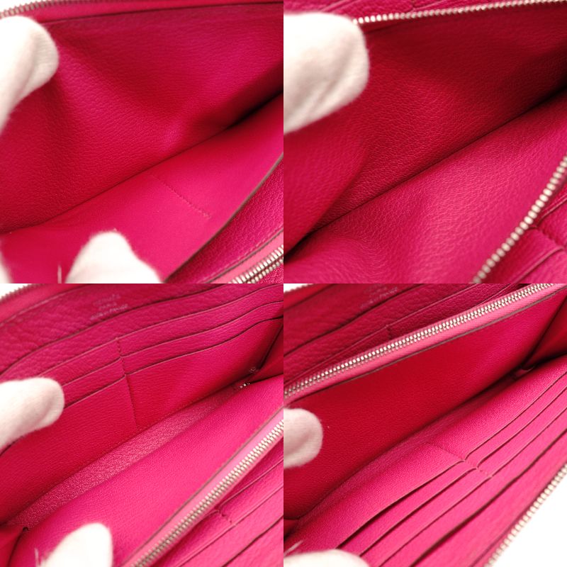 HERMES Azap Long All Leather Chèvre Pink □P Stamped Long Wallet Leather Wallet Women's 7-11-849