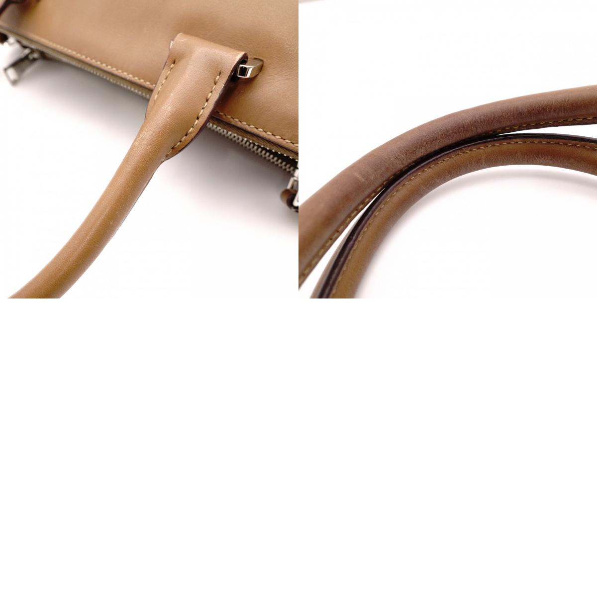 PRADA Cameo Handbag, Leather, Brown, 2-Way Crossbody, Triangle Logo