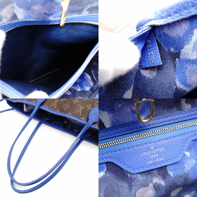 LOUIS VUITTON Neverfull MM Ikat Flower Tote Bag Monogram Canvas Brown × Blue Shoulder 7-11-463