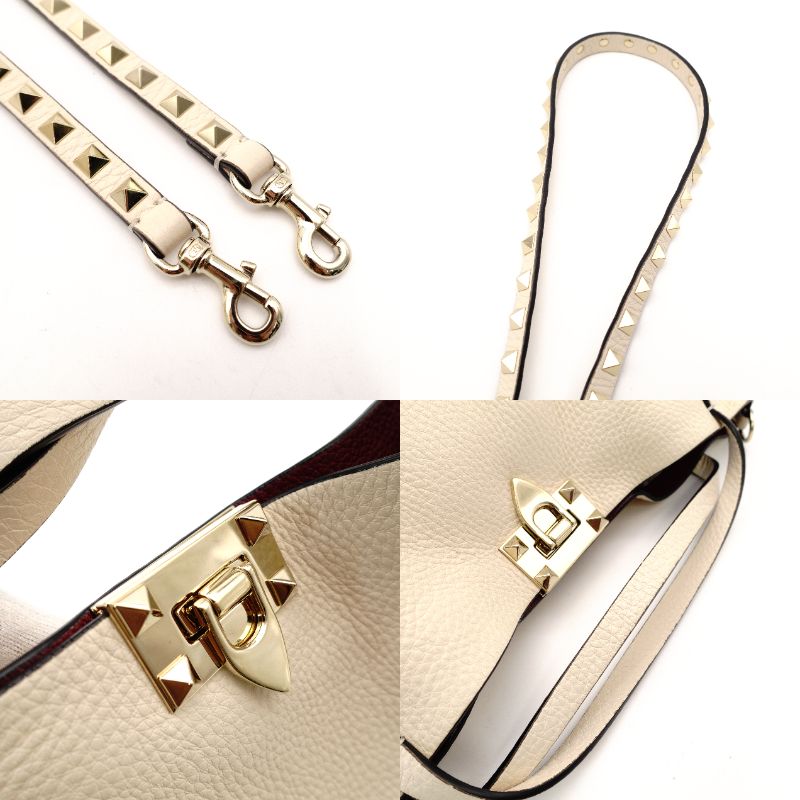 Valentino Garavani Studded Off-White Leather 2-Way Handbag White Shoulder 7-11-709