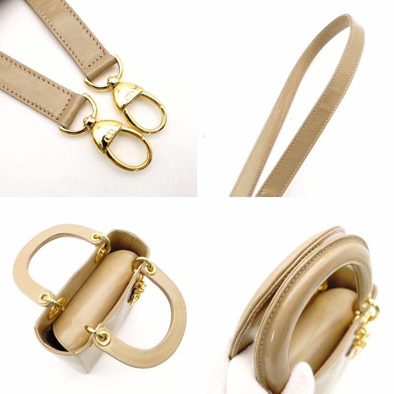 Christian Dior Lady Dior Small Handbag Beige Leather 2-Way Shoulder 7-11-788