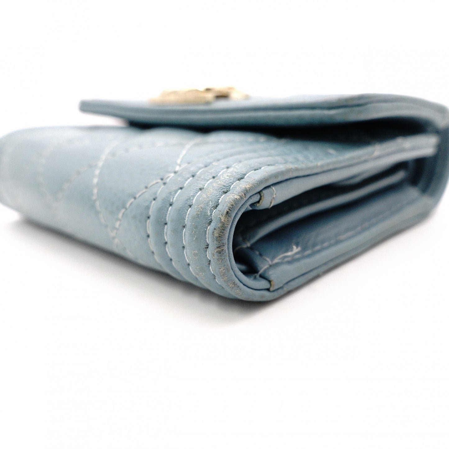 CHANEL Caviar Skin Boy Chanel Tri-fold Wallet, Leather, Blue, Gold Hardware