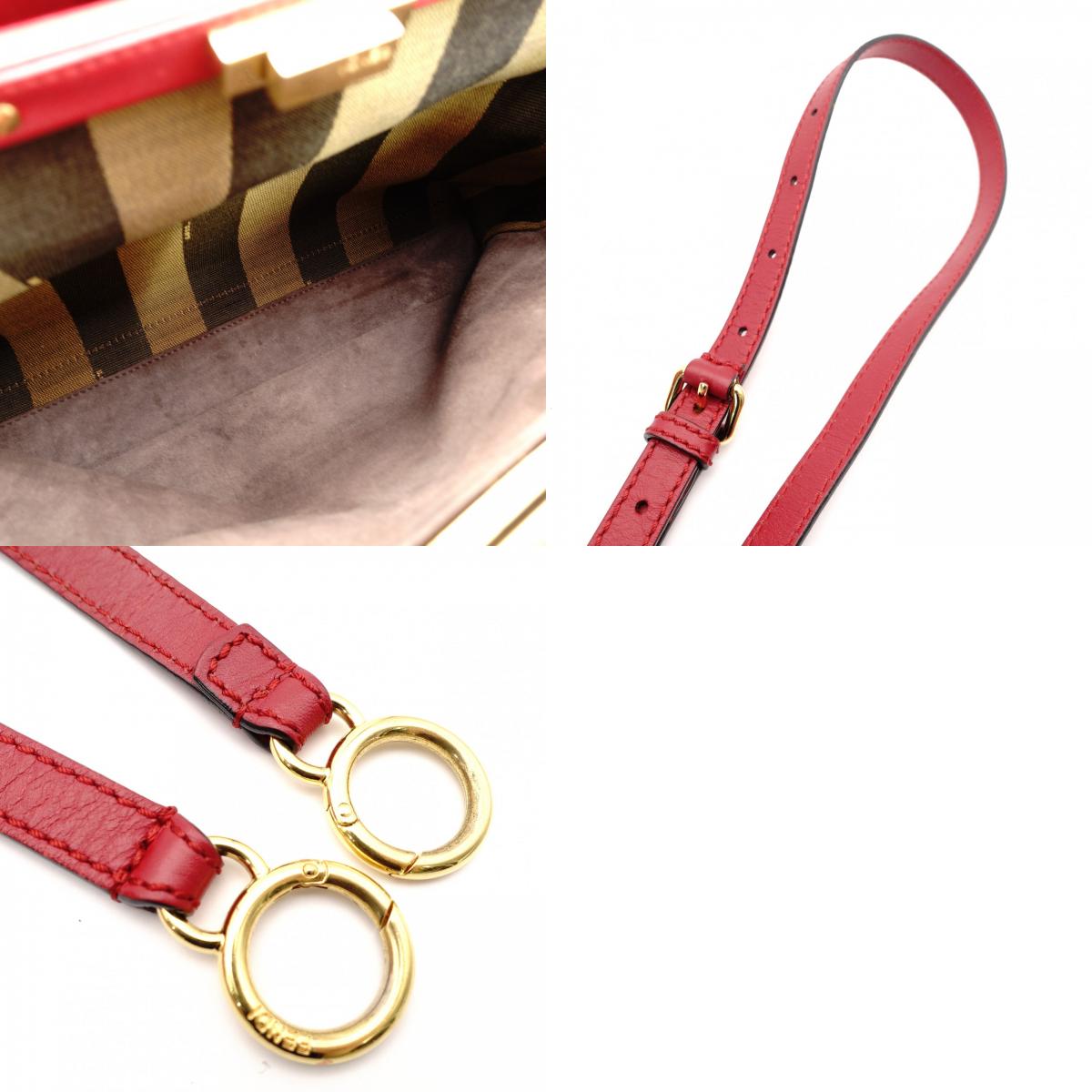 FENDI Peekaboo Handbag 2-Way Leather Red Shoulder Bag Red Gold Hardware 7-11-477