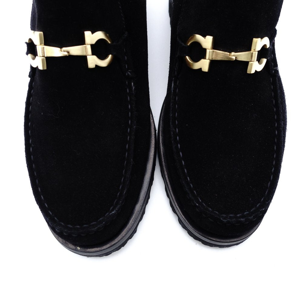 Unused Salvatore Ferragamo Gancini Shoes 6.5 Women's Short Boots Black Suede Black 7-12-291