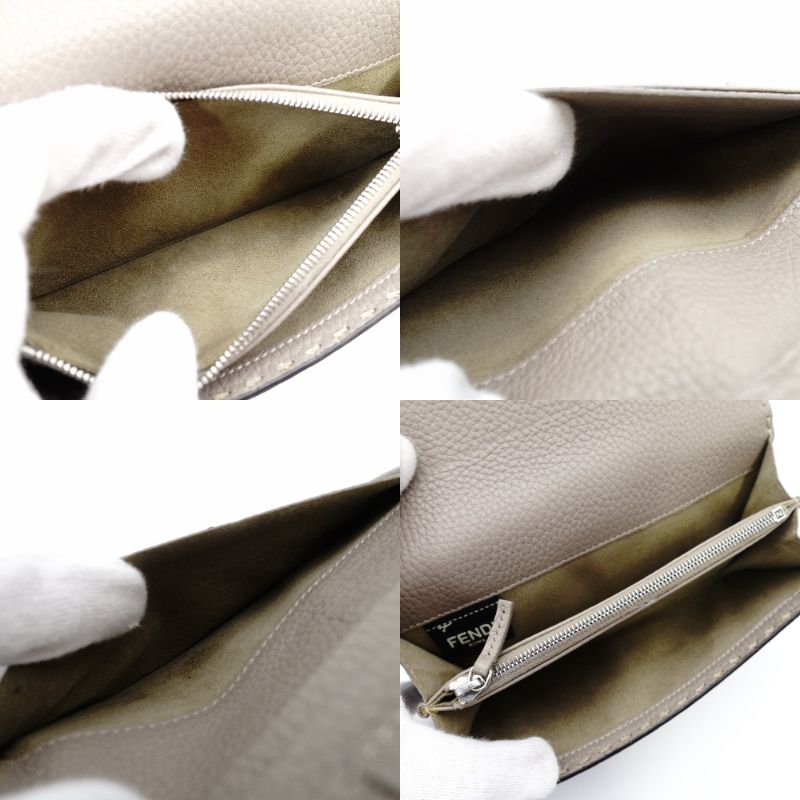 FENDI Celeria Peekaboo Long Wallet Leather Beige Silver Hardware With Box 7-11-416