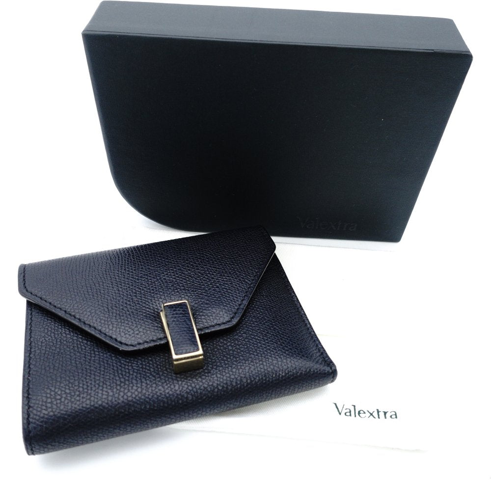 Valextra Izyde Compact Wallet Leather Black Fold Wallet Men's Wallet 7-12-166