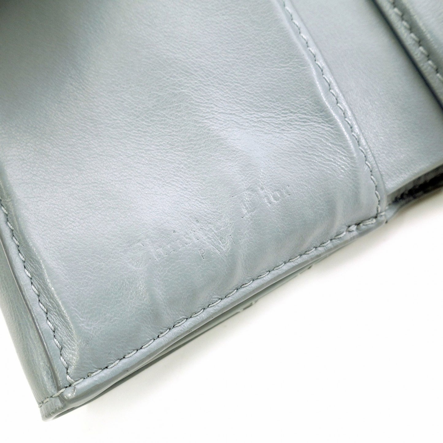 Christian Dior Cannage Tri-fold Wallet, Patent Leather, Blue