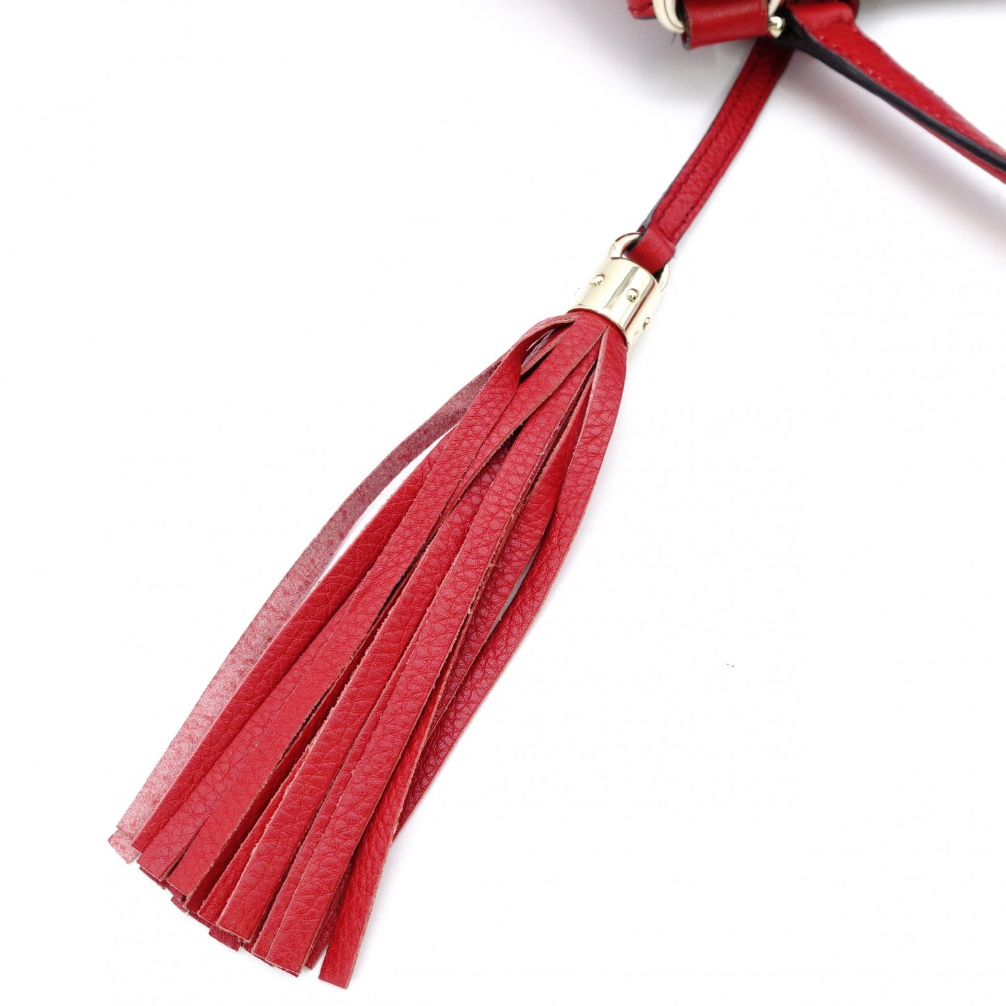 GUCCI Soho Tote Bag Red Leather Shoulder Fringe GG Logo 7-12-208
