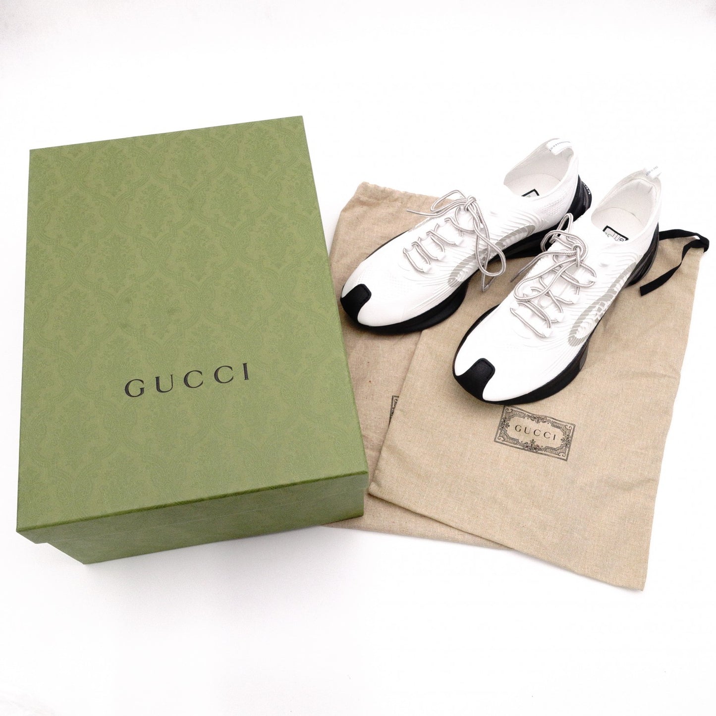 Unused GUCCI Run Low-Top Sneakers, Cotton and Rubber, White, Men's US 12.5 (approx. 31–31.5 cm)
