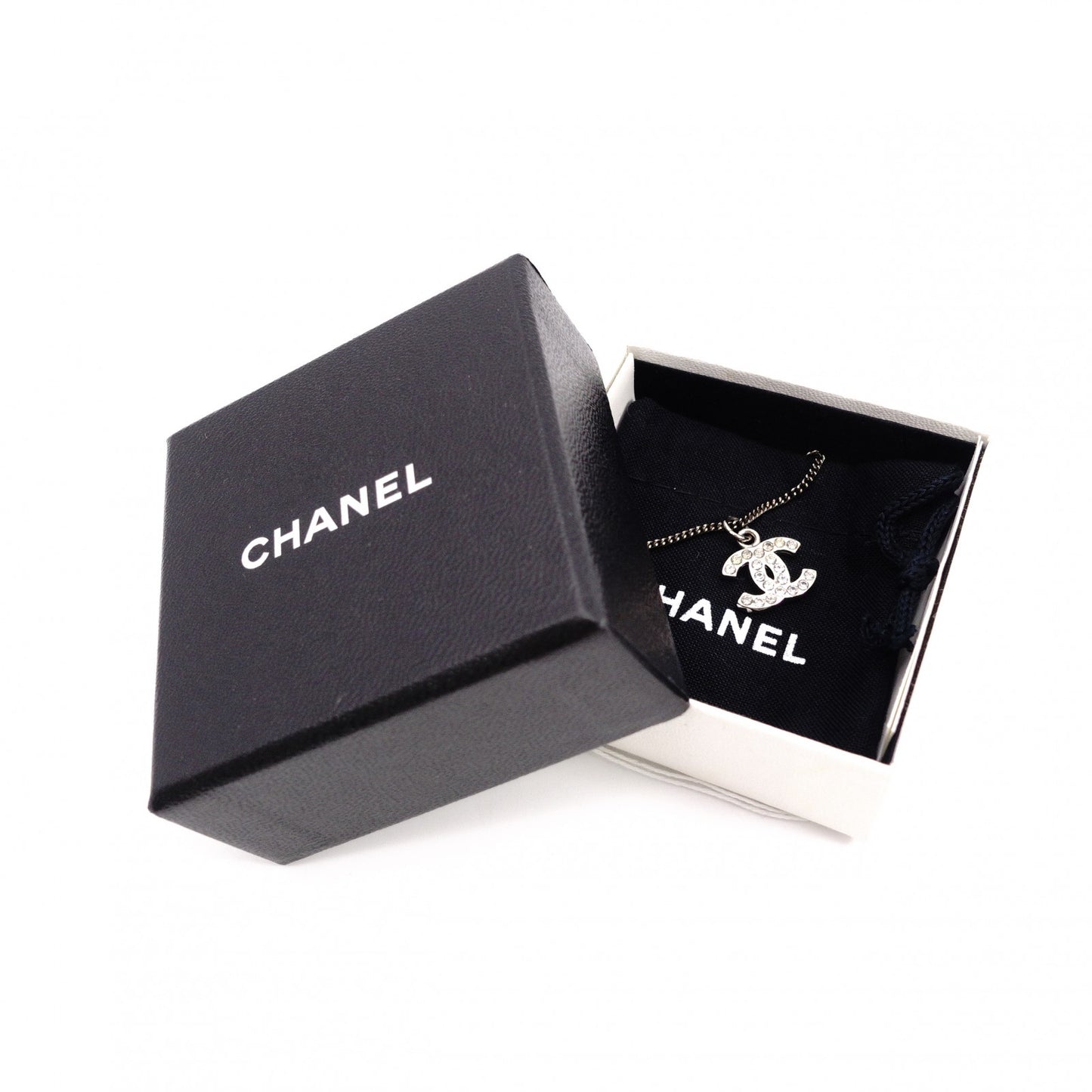 CHANEL Necklace, Metal, Rhinestone, Silver, CC Necklace