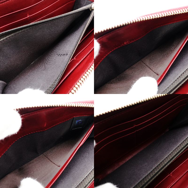 FENDI Zucca Zippy Wallet Long Wallet Brown × Red Canvas Leather Wallet with Box 7-12-234