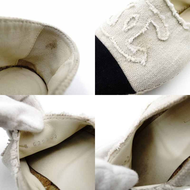 CHANEL Espadrille Slip-On Canvas Beige × Black EU 37 Women's Approx. 23.5~9.4" 7-10-836