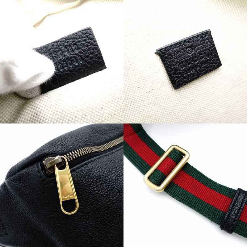 GUCCI Body Bag Sherry Line Black Leather Waist Bag Black Logo Men's 7-12-278