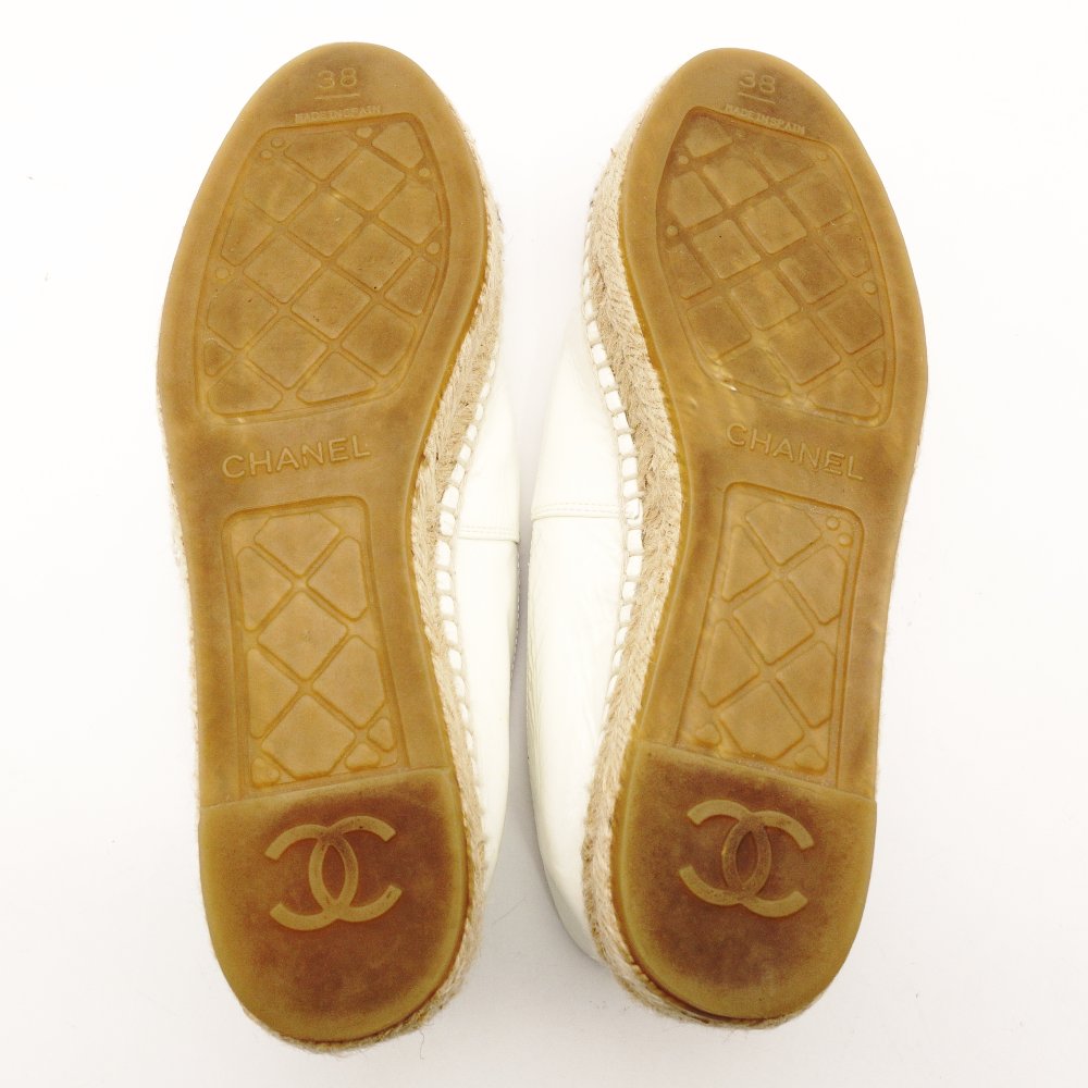 CHANEL Espadrilles Black × White Leather CC Logo Size 38 Approx. 24cm~24.5cm Patent Leather 7-12-926