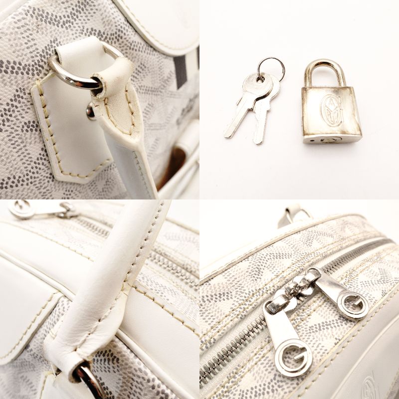 GOYARD Saint Jeanne GM Handbag White PVC Leather Boston Logo 7-11-789