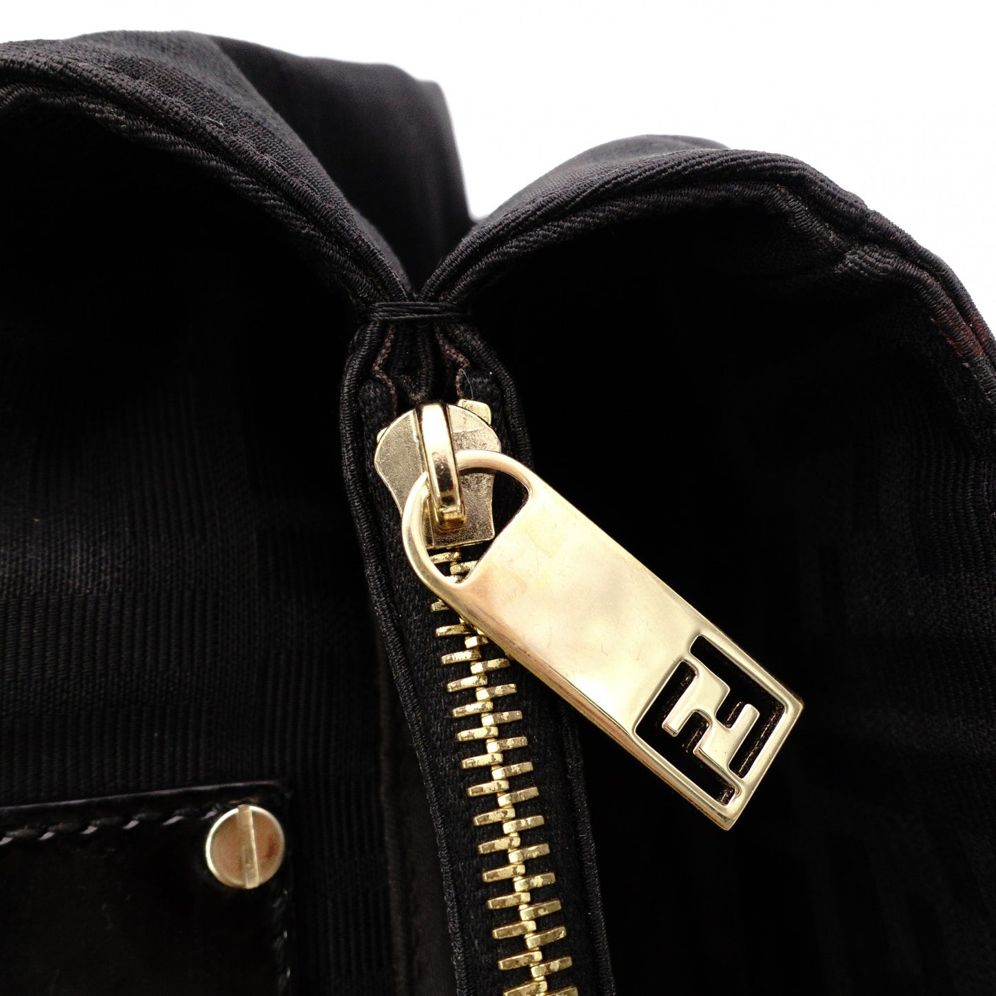 FENDI Mia Chain Bag Zucca Shoulder Bag Nylon/Cotton Black FF Logo