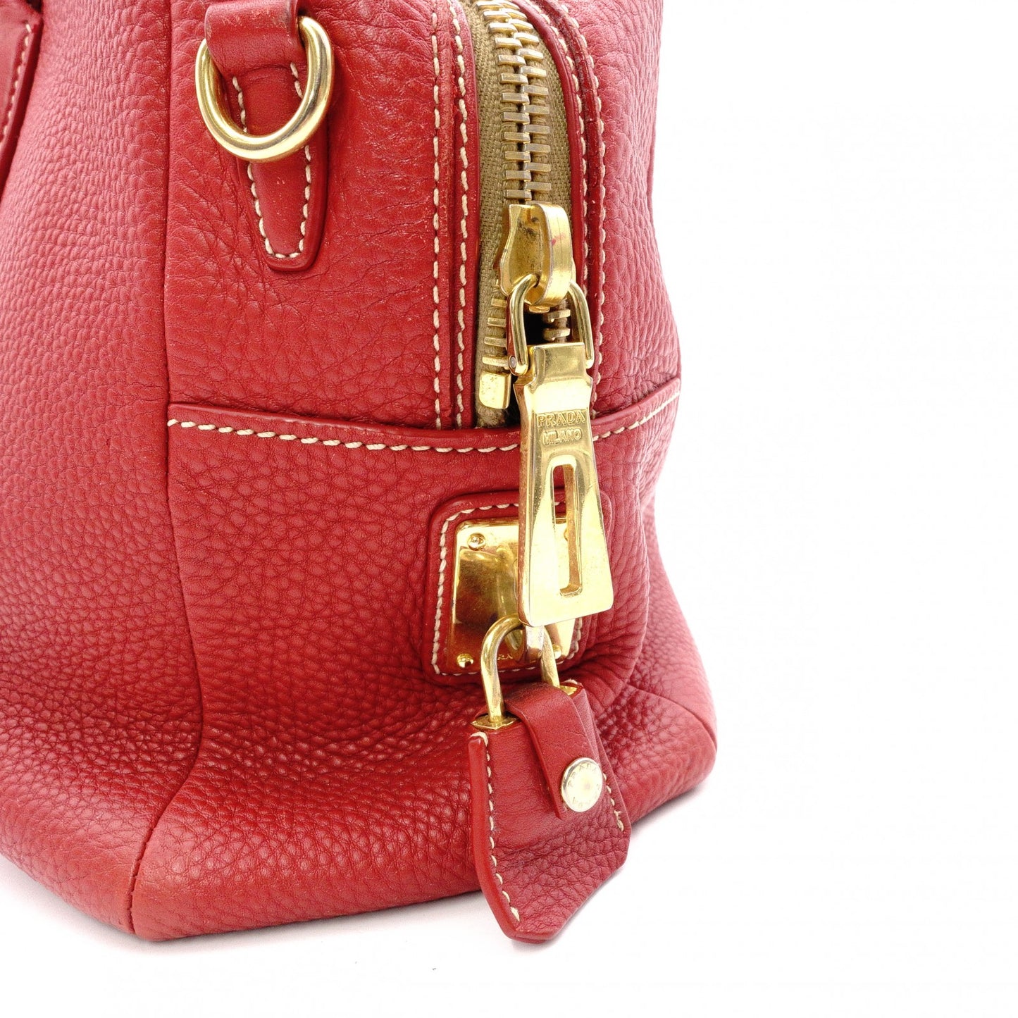 PRADA Vittello Dinosaur Leather Handbag, Leather, Red, Gold Hardware, Shoulder Bag