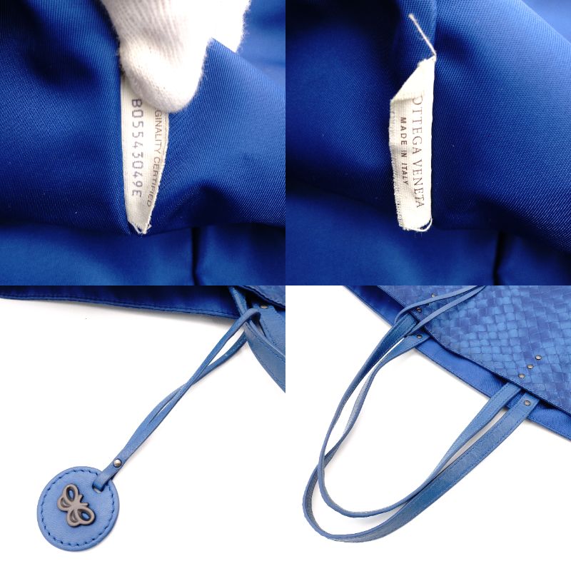 Bottega Veneta Intrecciolusion Tote Bag Blue Shoulder Nylon × Leather 7-12-206