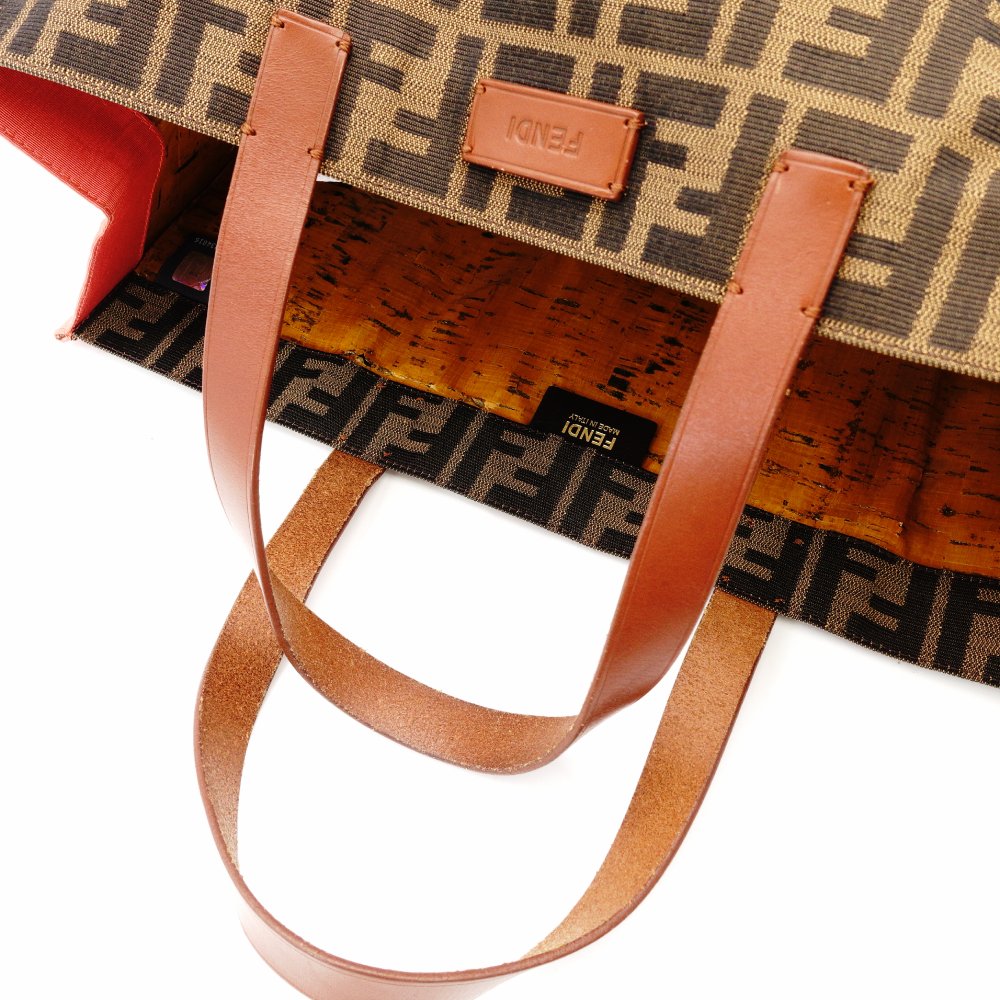 FENDI Zucca Tote Bag Canvas Brown × Orange Leather Shoulder R801023