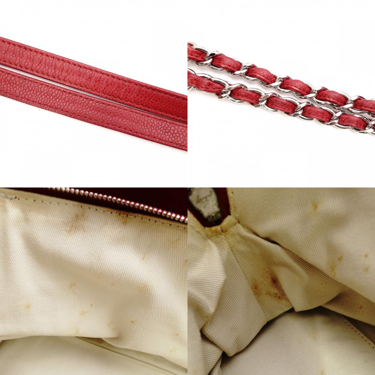CHANEL Matelassé Shoulder Bag, Leather, Red Caviar Skin, Silver Hardware
