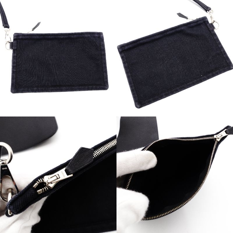 HERMES Valparaiso MM Tote Bag Black Canvas Leather Black Handbag R801121
