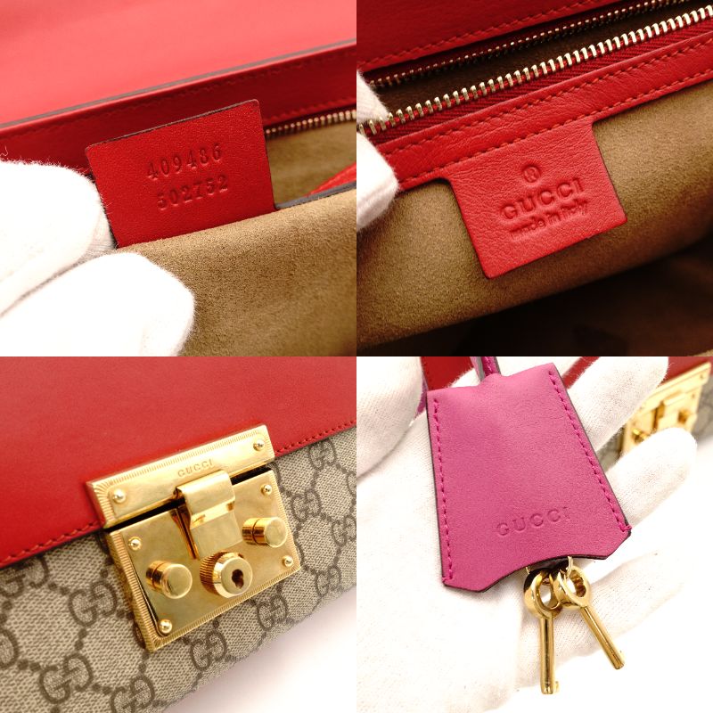 GUCCI Padlock GG Supreme Chain Shoulder Bag Beige × Pink × Red PVC Leather Crossbody R801097
