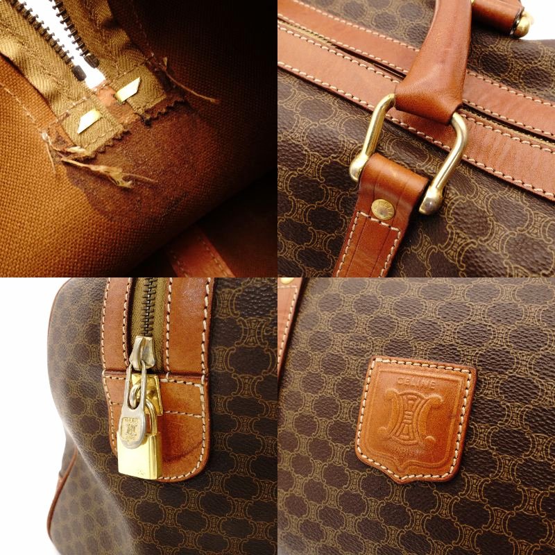 Celine Macadam Boston Bag Brown PVC Leather Handbag Vintage 7-11-308