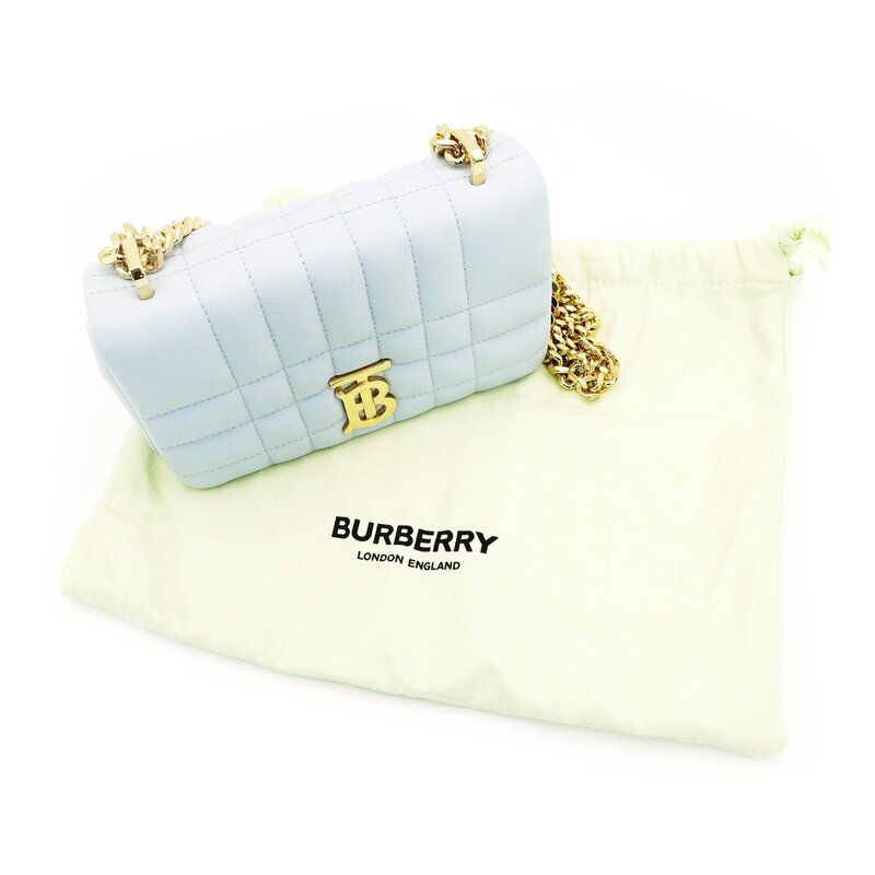 Burberry Chain Shoulder Bag Leather Light Blue TB Logo Crossbody 7-9-442