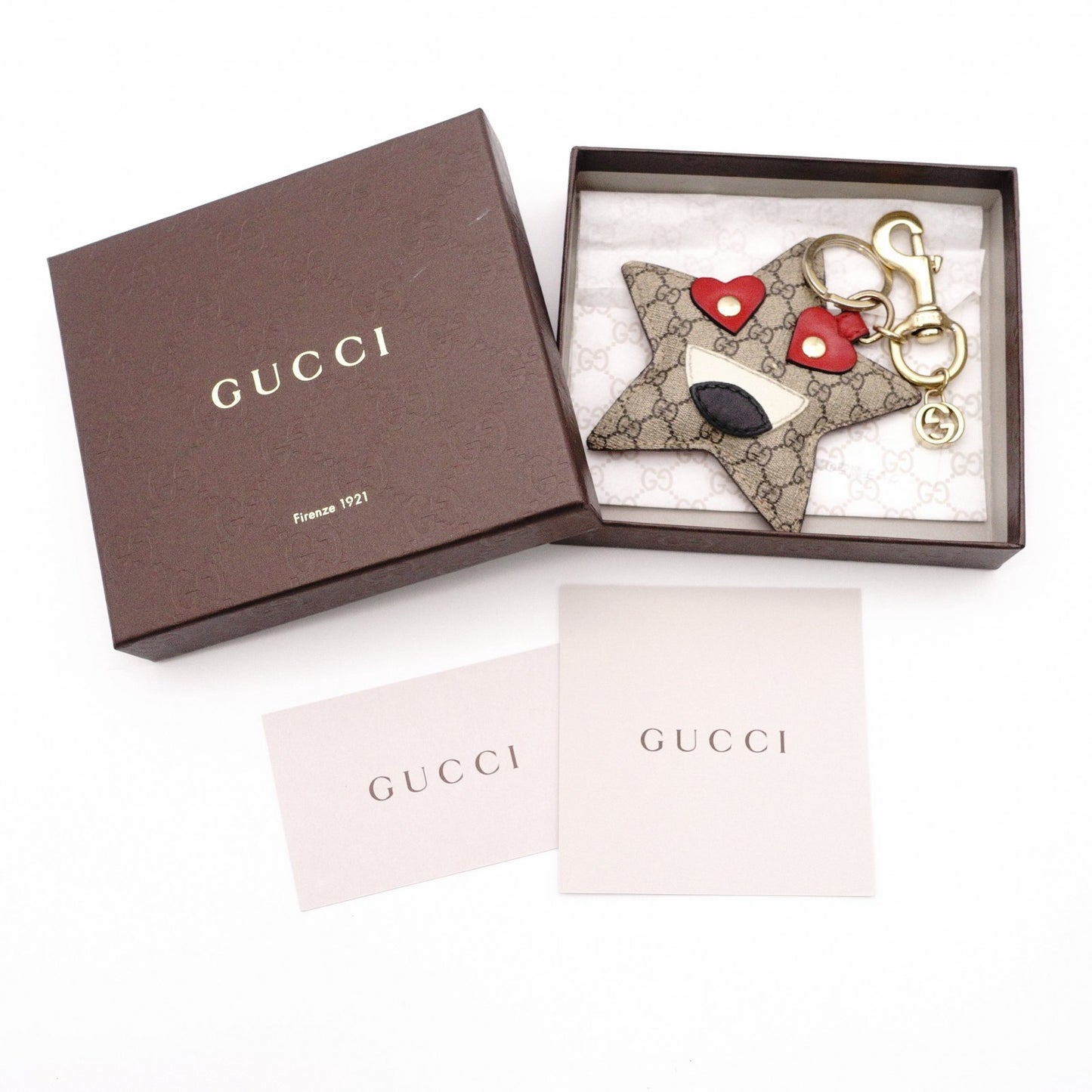GUCCI Star Motif GG Pattern Charm, Metal/PVC, Beige