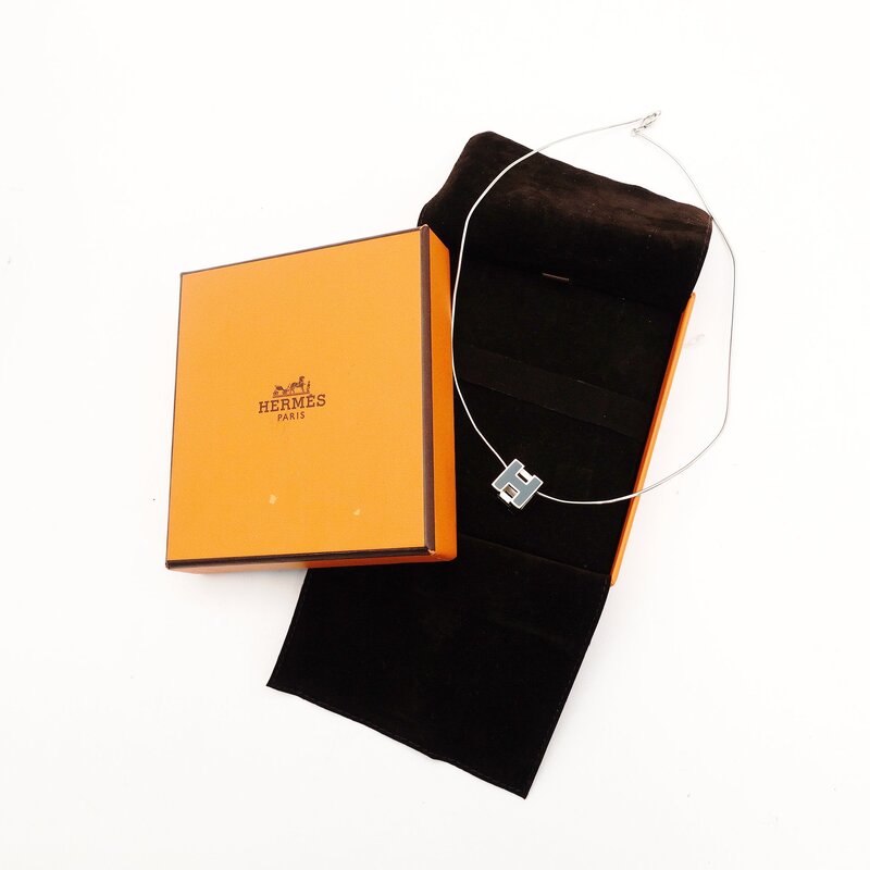 Hermès HERMES Cage d'Or H Cube Necklace Blue × Silver H Logo With Box 7-9-418