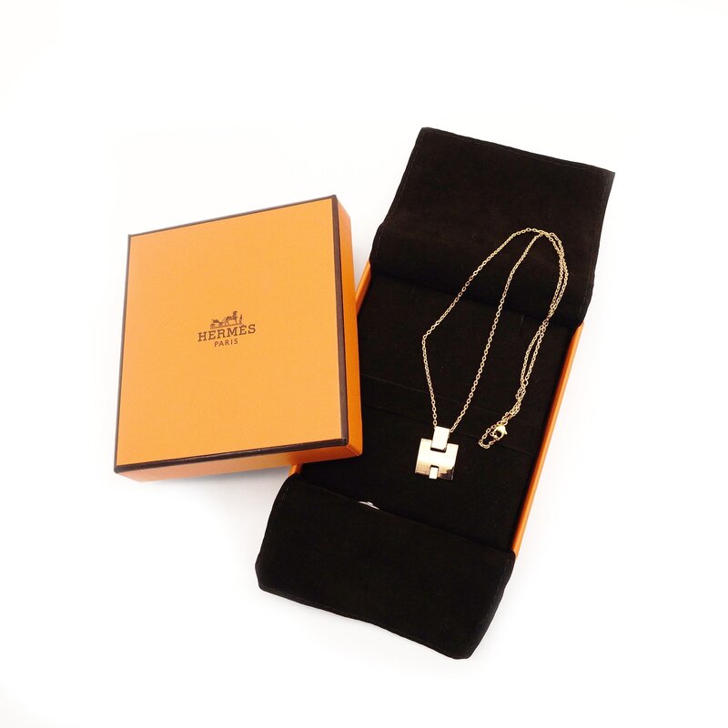 Hermès HERMES Irene Necklace Off-White × Gold H Logo H Ash 7-6-449