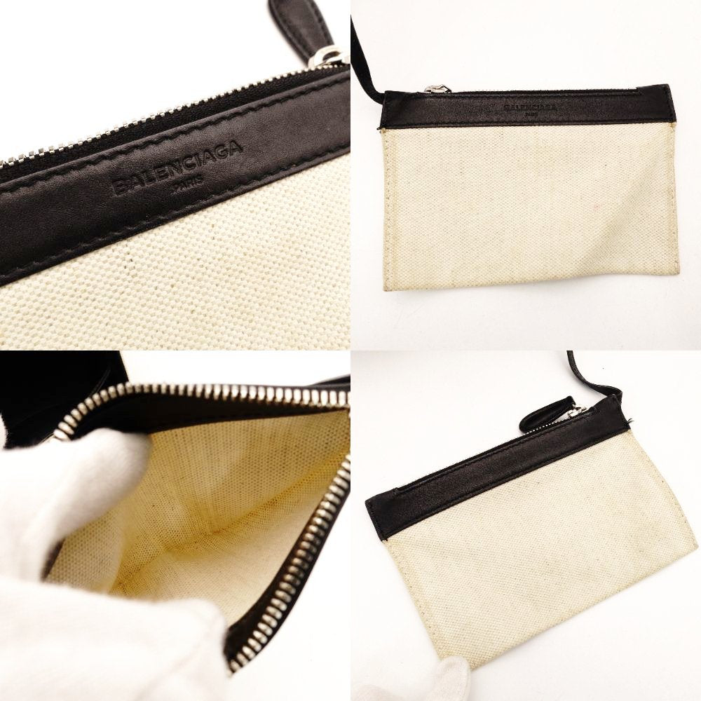 Balenciaga Navy Bucket Shoulder Bag Canvas Beige × Black Crossbody Leather 7-12-477
