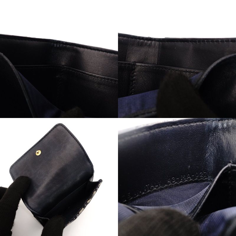 DIOR Trotter Tri-Fold Wallet Canvas Navy Mini Wallet Leather 7-9-423