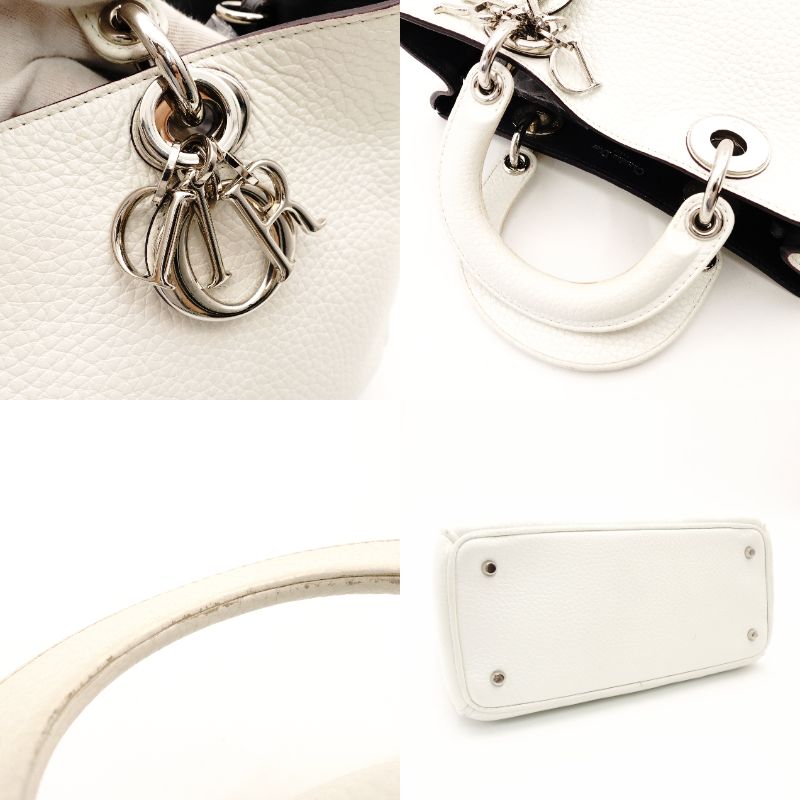 Christian Dior Handbag Lady Dior White Leather White 2-Way Silver Hardware R801492