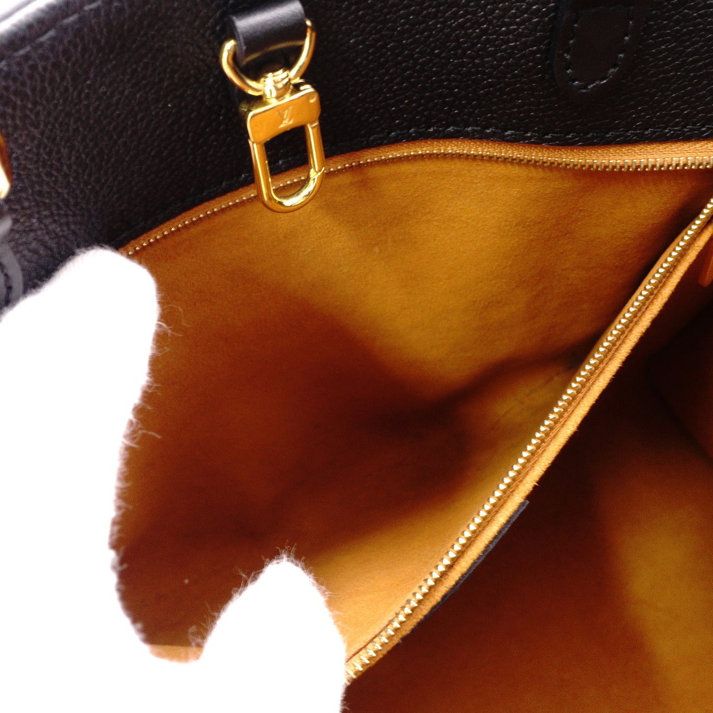 LOUIS VUITTON On the Go MM OTG Monogram Implant Handbag, Leather, Black, 2-Way