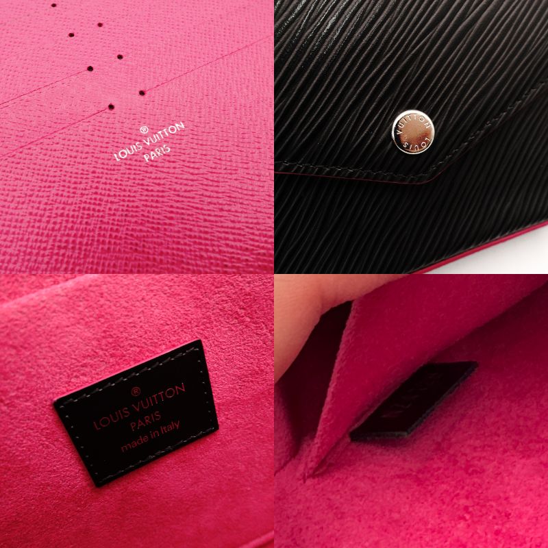 LOUIS VUITTON Felicity Chain Shoulder Bag Black Leather Black Silver Hardware R801668